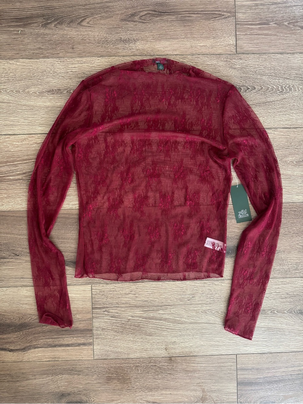 ⭐️NWT⭐️ Wild Fable Sheer Lace Long Sleeve, Burgundy Wine Red